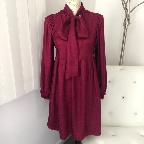 A New Day Tie Neck Long Sleeve Babydoll Dress - Picture 2 of 12